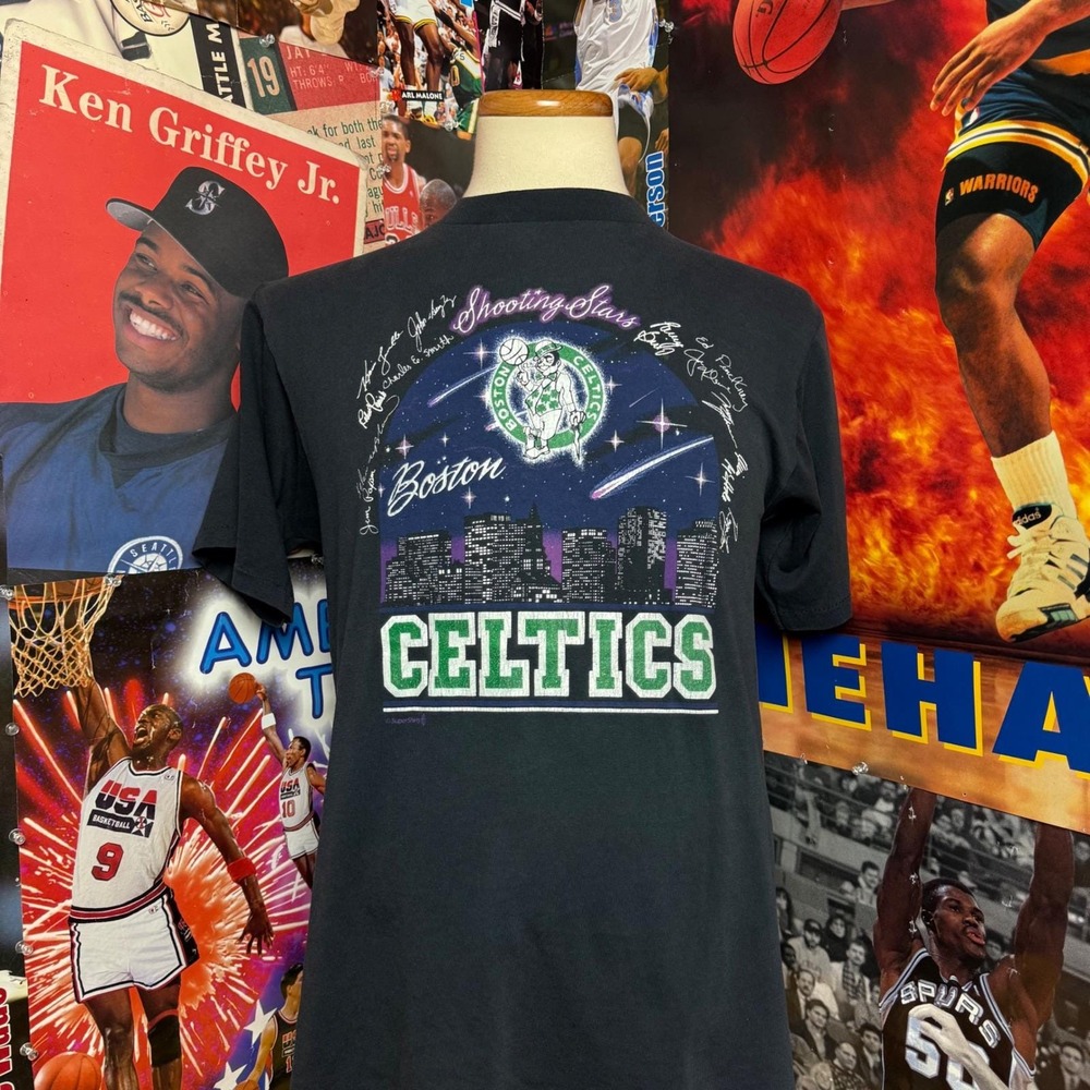 Vintage 90s Boston Celtics Shooting Stars T Shirt NBA Basketball Mens Sz Medium